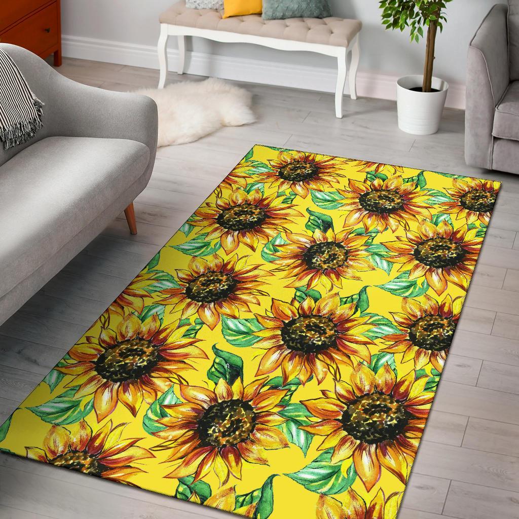 Sunflower Cartoon Pattern Print Floor Mat-grizzshop