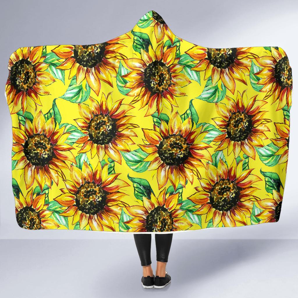 Sunflower Cartoon Pattern Print Hooded Blanket-grizzshop