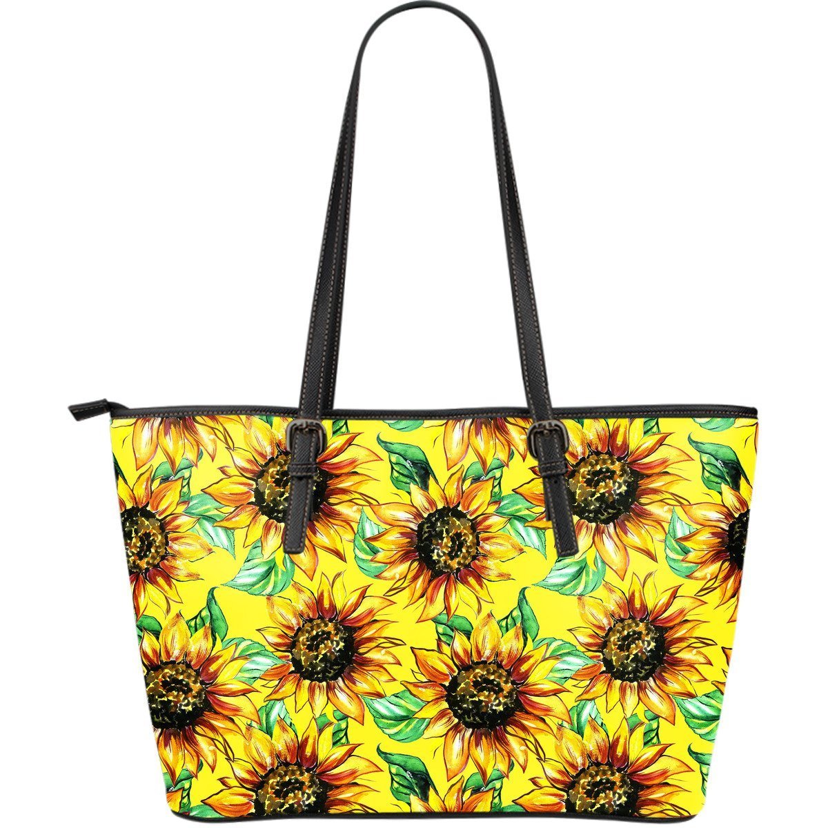 Sunflower Cartoon Pattern Print Leather Tote Bag-grizzshop