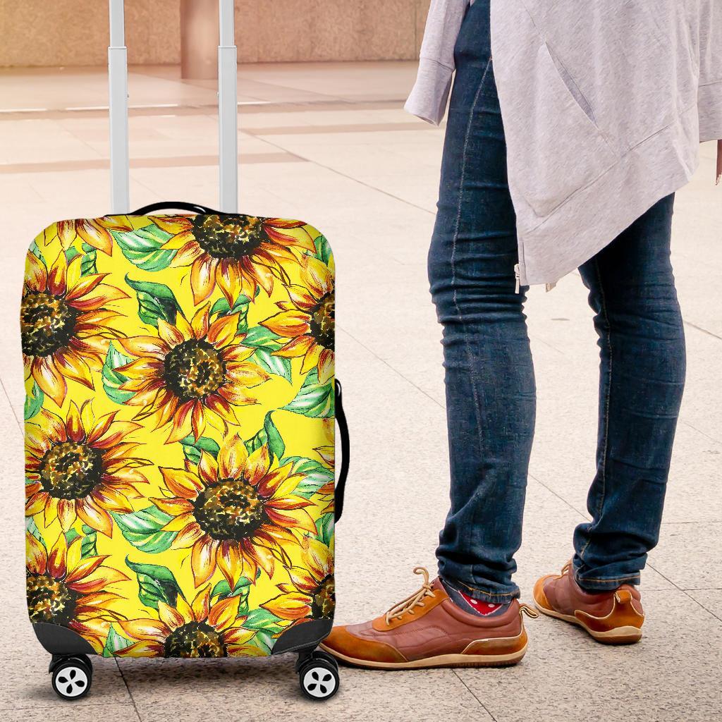 Sunflower Cartoon Pattern Print Luggage Cover Protector-grizzshop