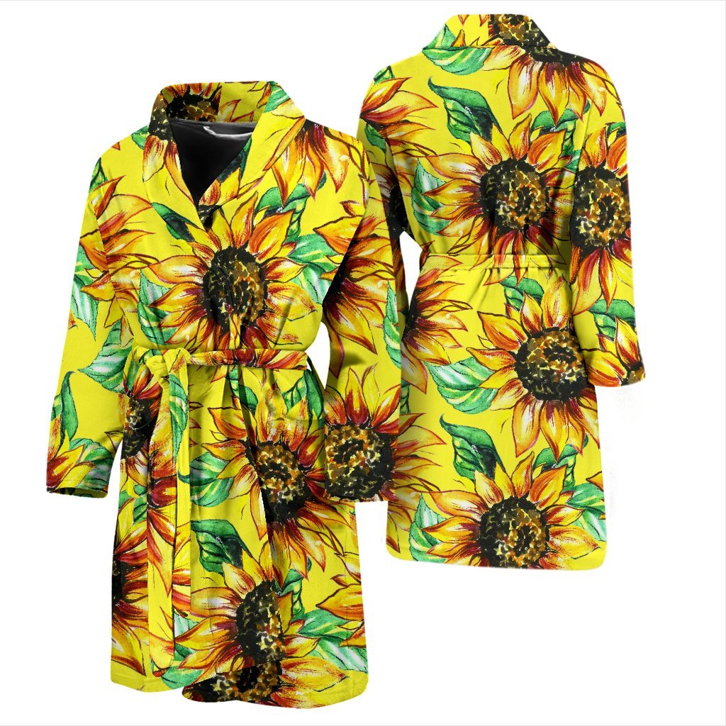 Sunflower Cartoon Pattern Print Men Long Robe-grizzshop