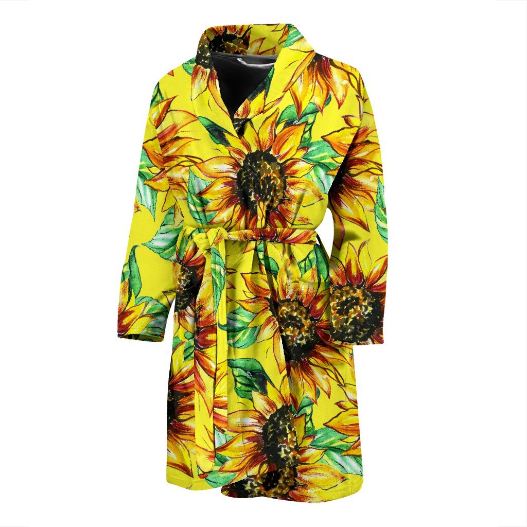 Sunflower Cartoon Pattern Print Men Long Robe-grizzshop