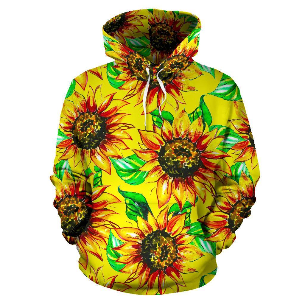 Sunflower Cartoon Pattern Print Men Women Pullover Hoodie-grizzshop