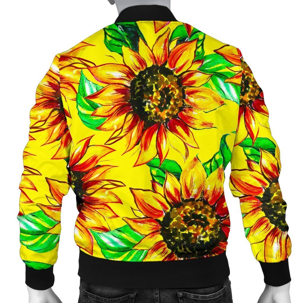 Sunflower Cartoon Pattern Print Men's Bomber Jacket-grizzshop