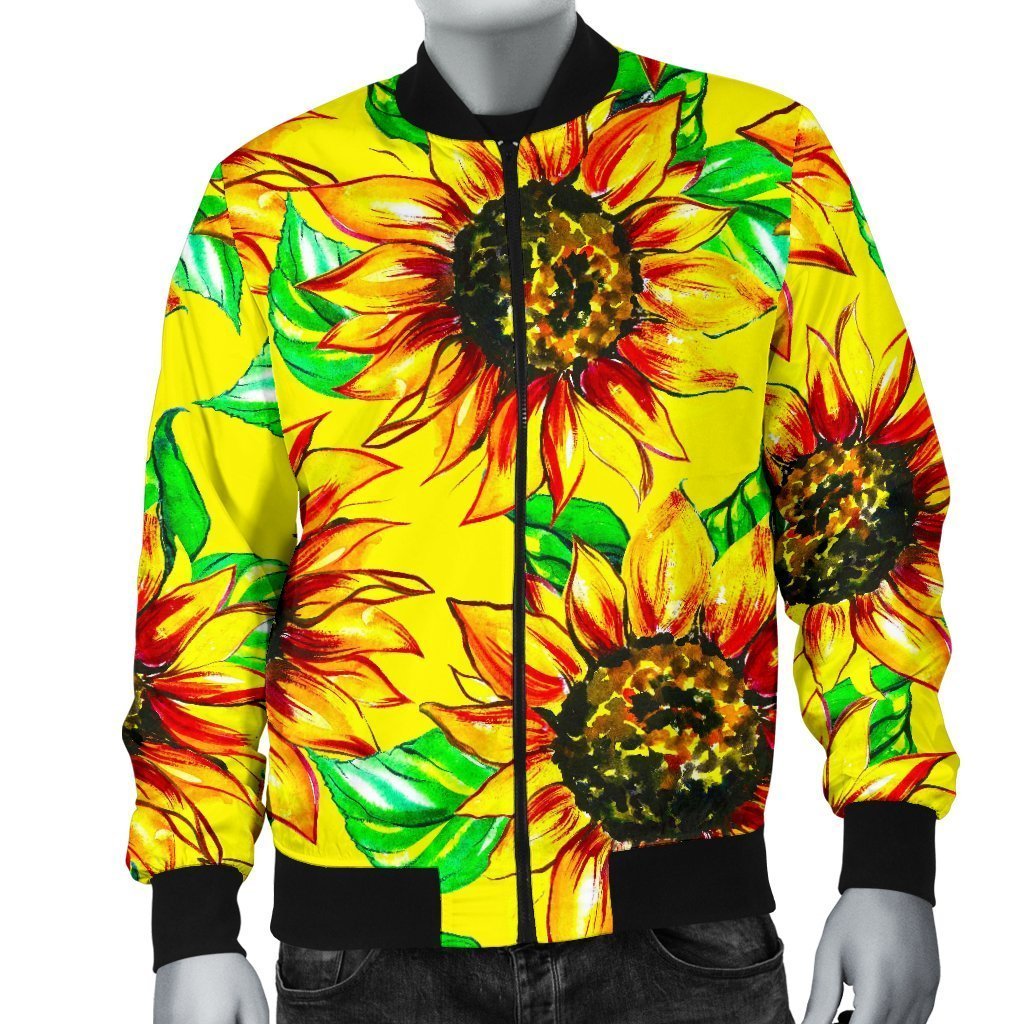 Sunflower Cartoon Pattern Print Men's Bomber Jacket-grizzshop