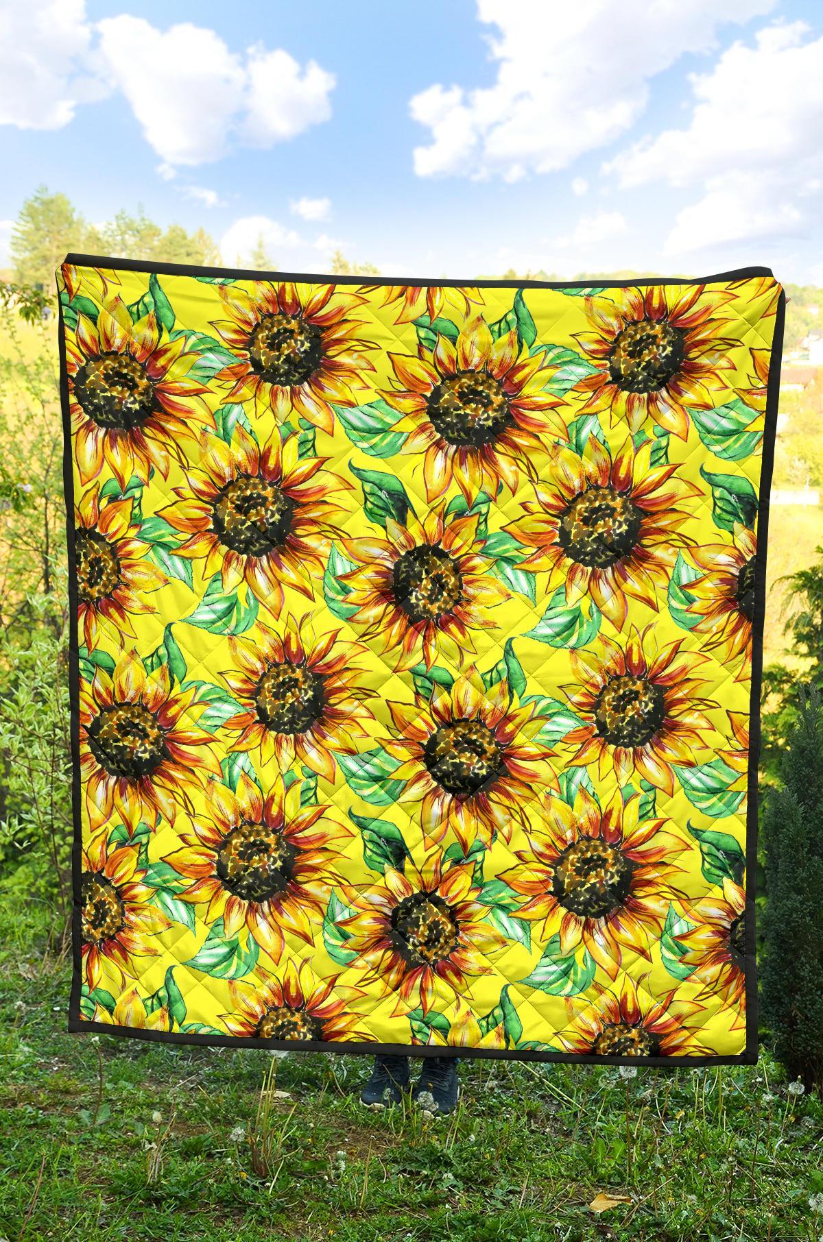 Sunflower Cartoon Pattern Print Quilt-grizzshop