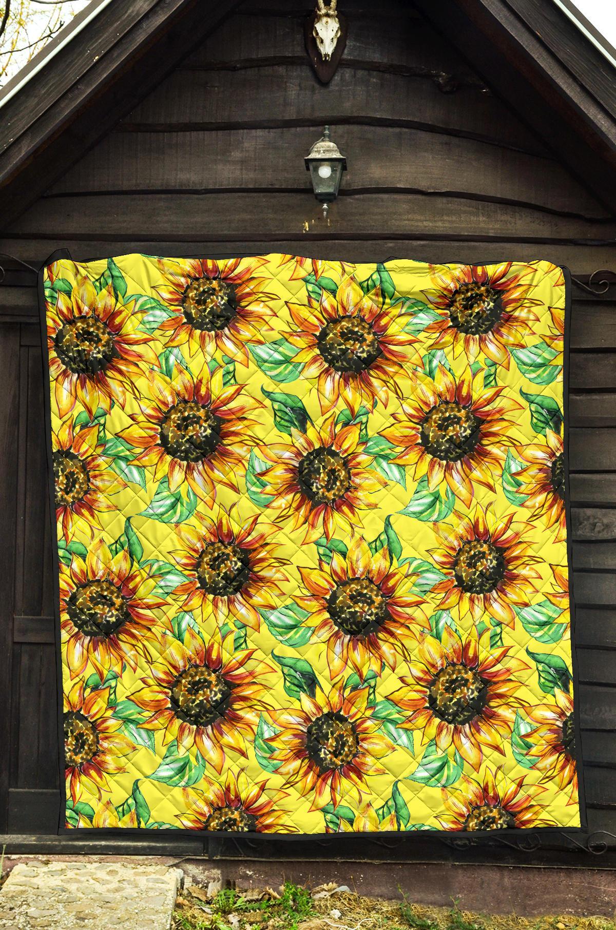 Sunflower Cartoon Pattern Print Quilt-grizzshop