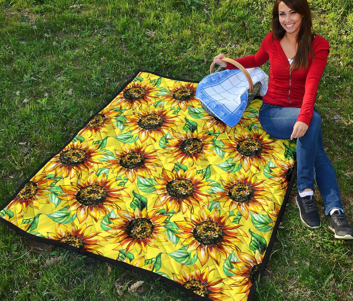 Sunflower Cartoon Pattern Print Quilt-grizzshop