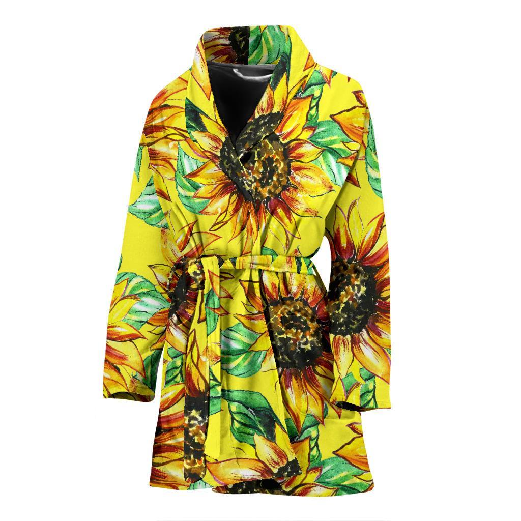 Sunflower Cartoon Pattern Print Women Long Robe-grizzshop