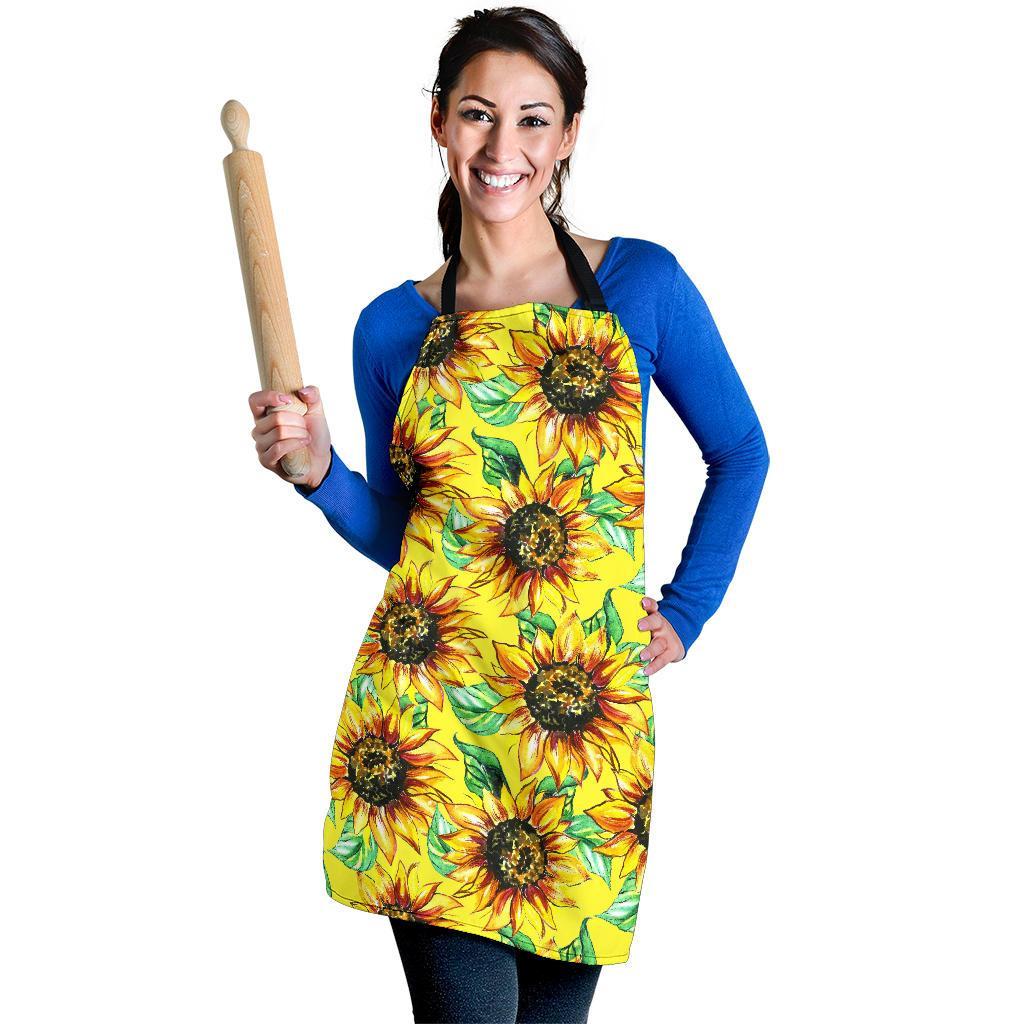 Sunflower Cartoon Pattern Print Women's Apron-grizzshop