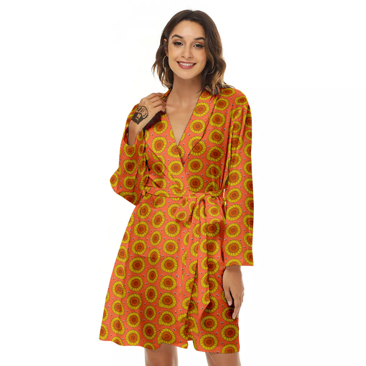 Sunflower Classic Vintage Print Pattern Women's Robe-grizzshop