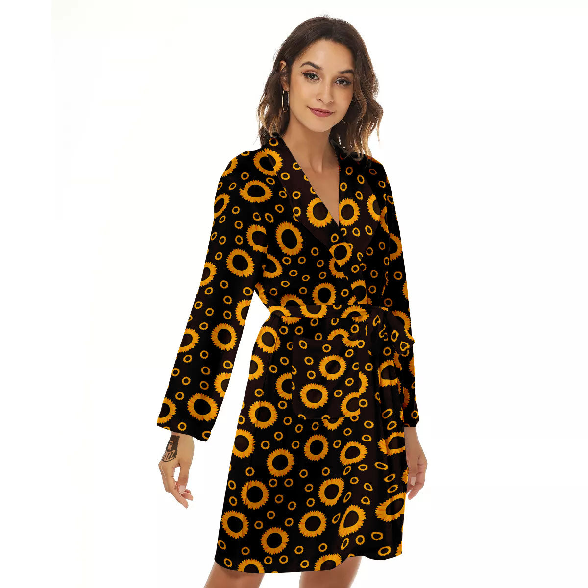 Sunflower Dark Print Pattern Women's Robe-grizzshop