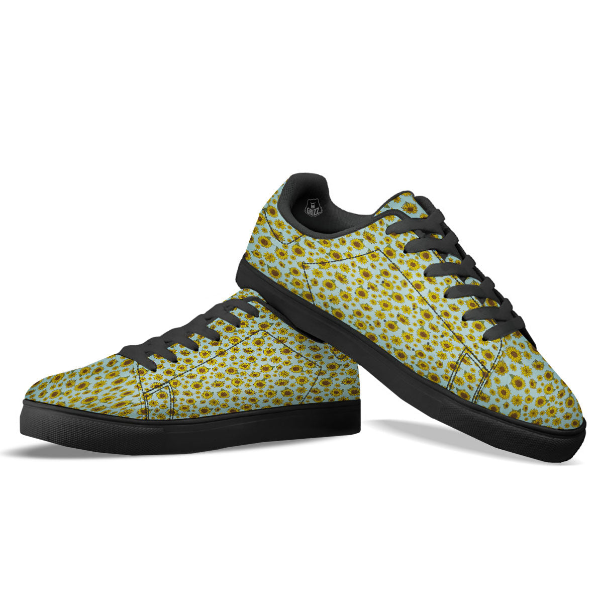 Sunflower Doodle Print Pattern Black Low Top Sneakers-grizzshop