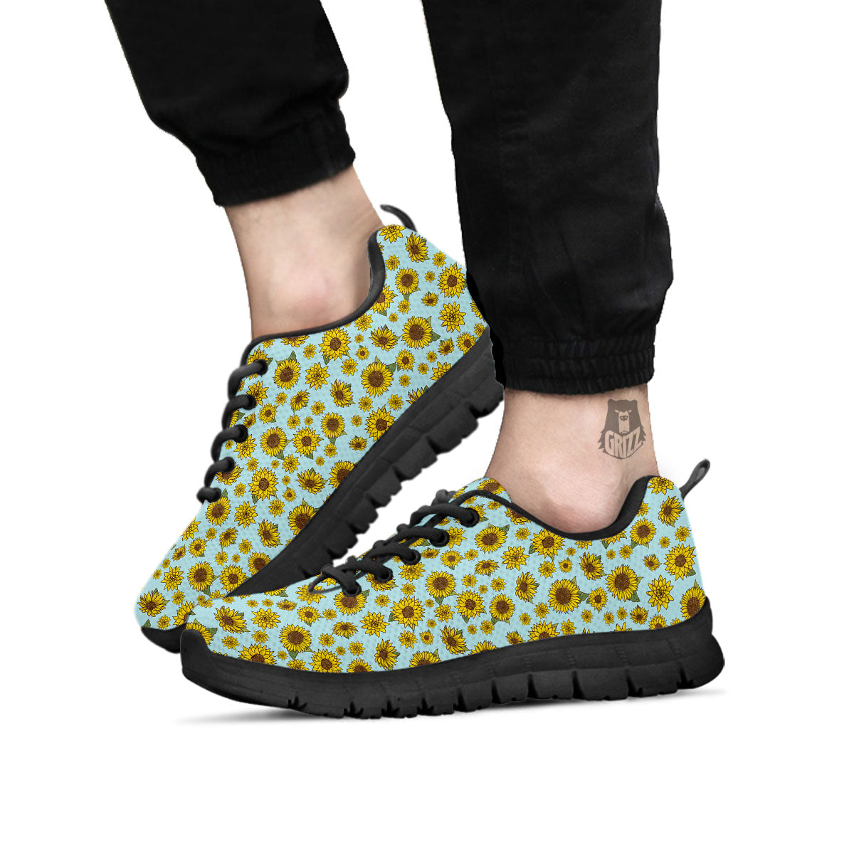 Sunflower Doodle Print Pattern Black Sneaker-grizzshop