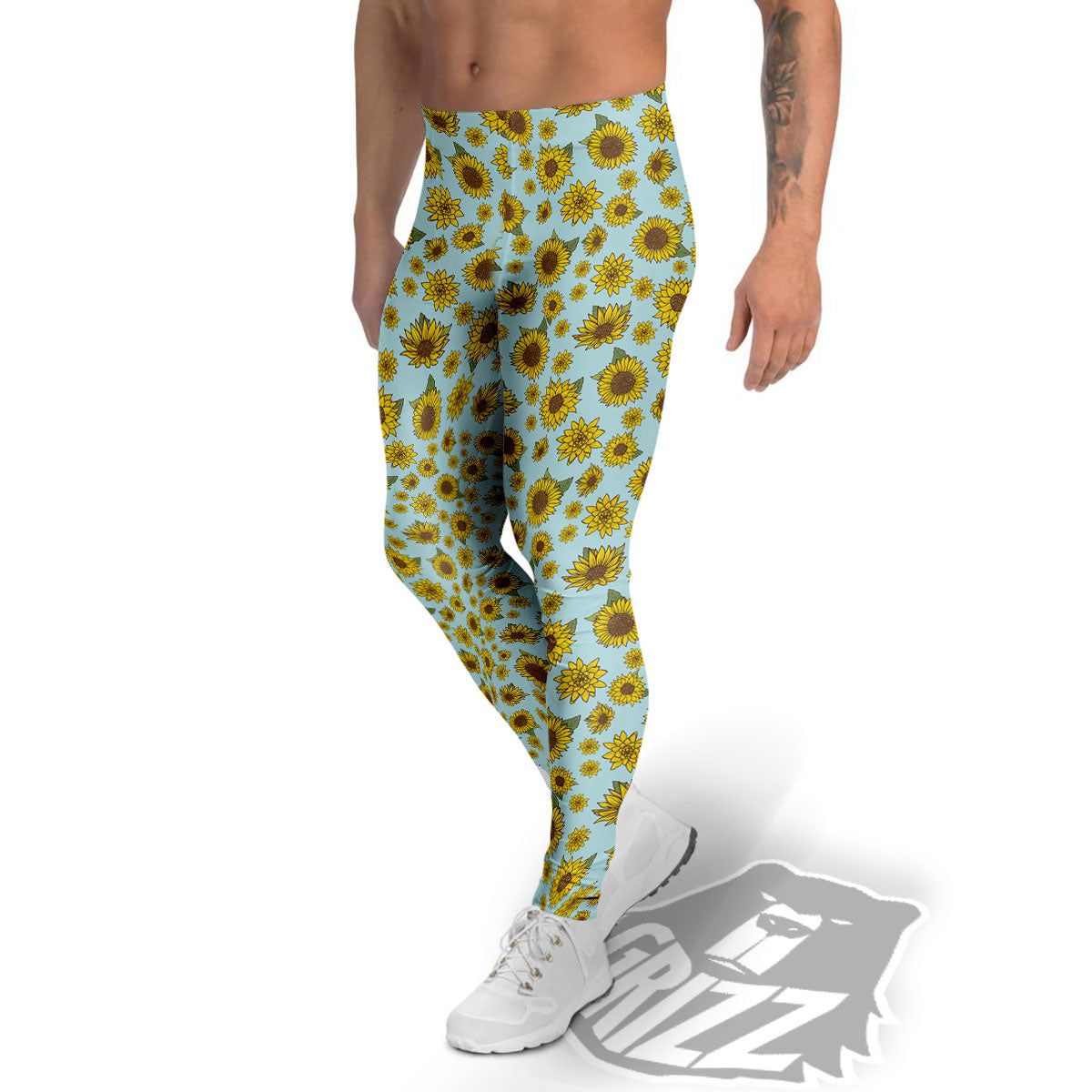 Sunflower Doodle Print Pattern Men's Leggings-grizzshop