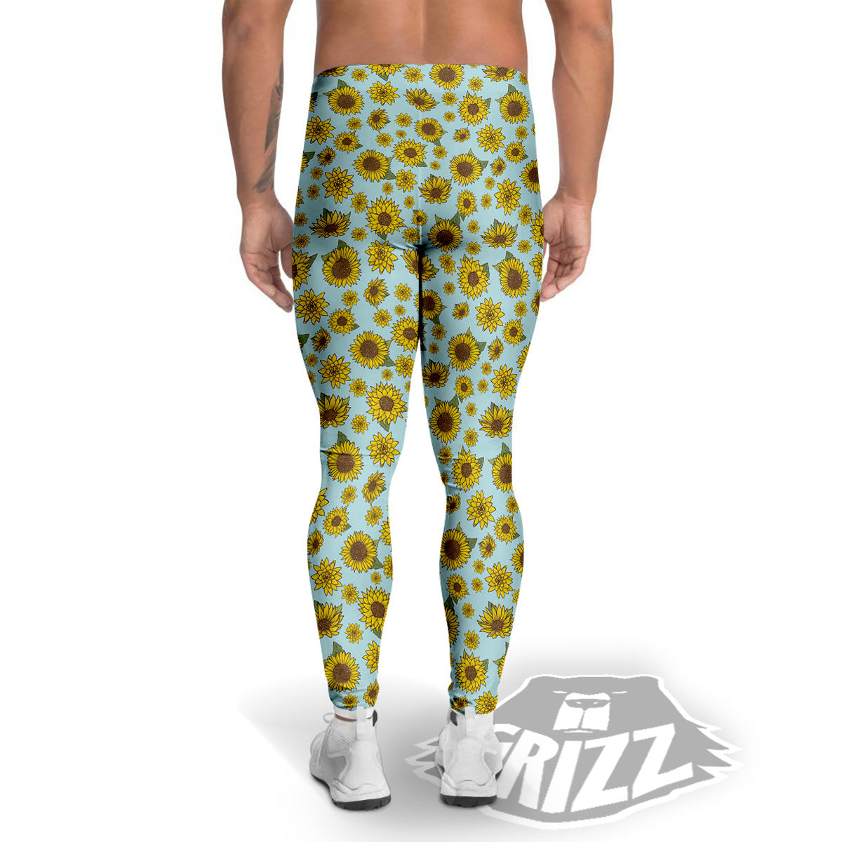 Sunflower Doodle Print Pattern Men's Leggings-grizzshop