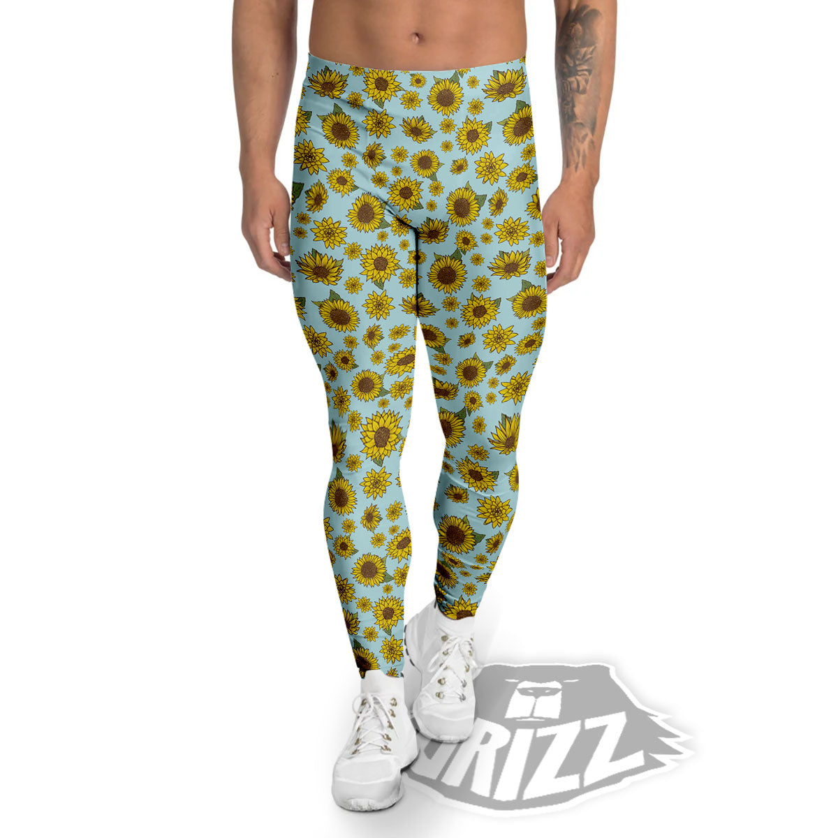 Sunflower Doodle Print Pattern Men's Leggings-grizzshop