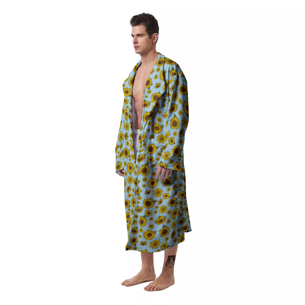 Sunflower Doodle Print Pattern Men's Robe-grizzshop