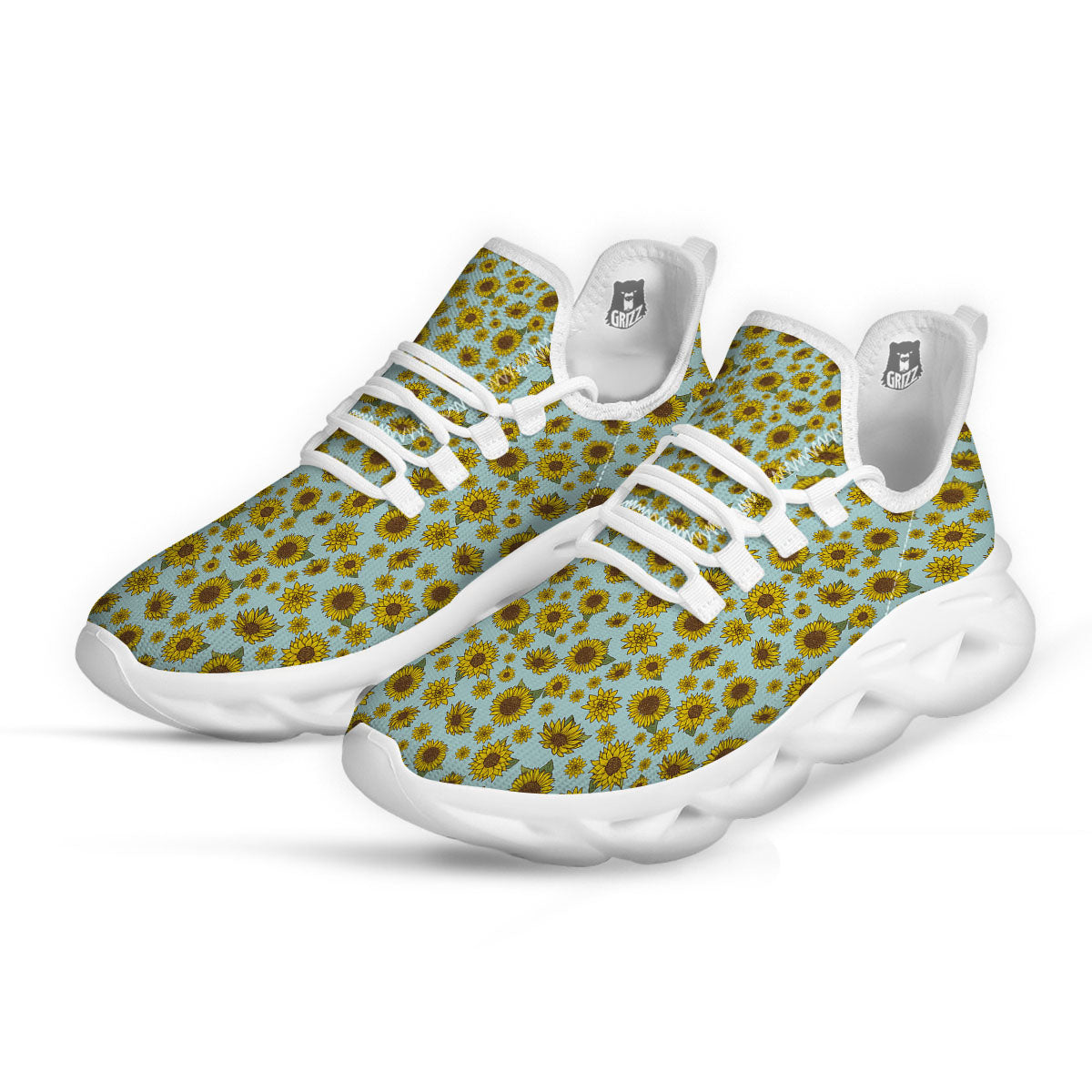 Sunflower Doodle Print Pattern White Running Shoes-grizzshop