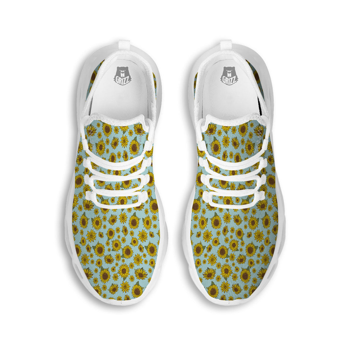 Sunflower Doodle Print Pattern White Running Shoes-grizzshop