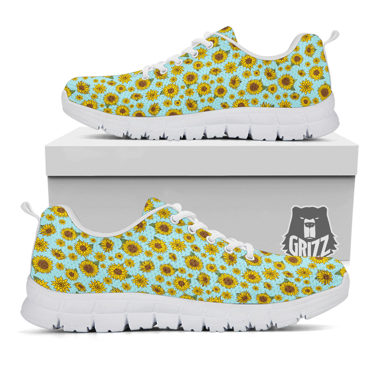 Sunflower Doodle Print Pattern White Sneaker-grizzshop
