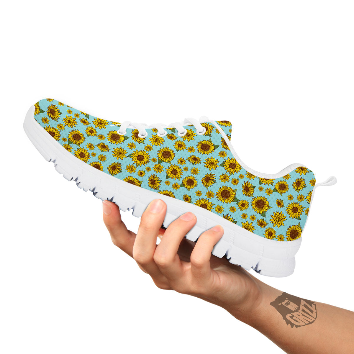 Sunflower Doodle Print Pattern White Sneaker-grizzshop