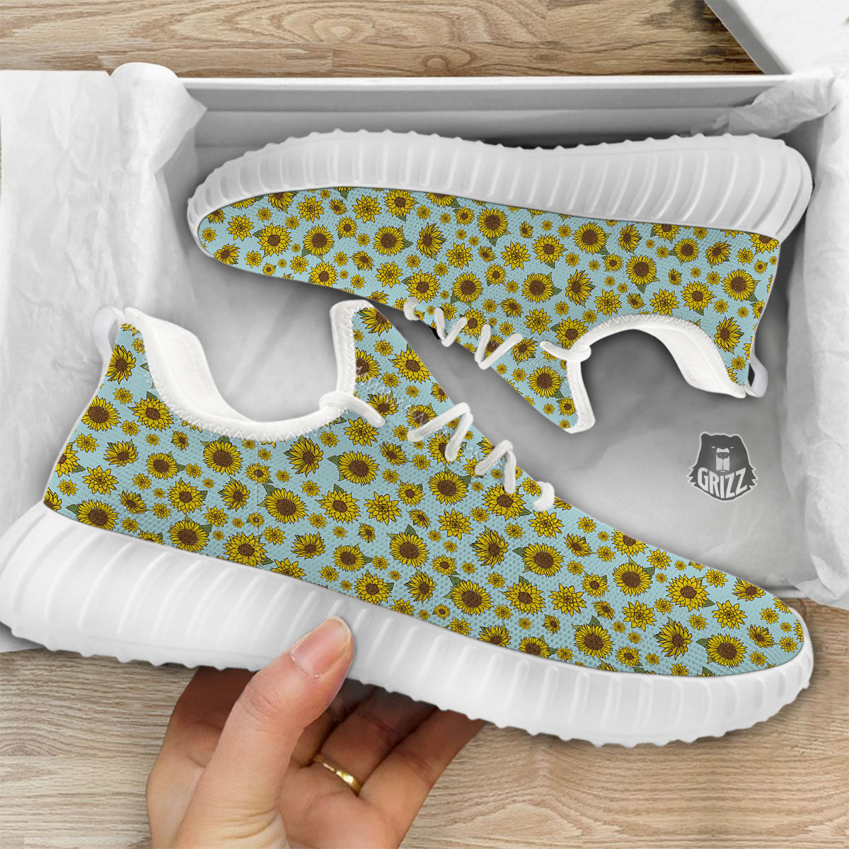 Sunflower Doodle Print Pattern White Walking Shoes-grizzshop