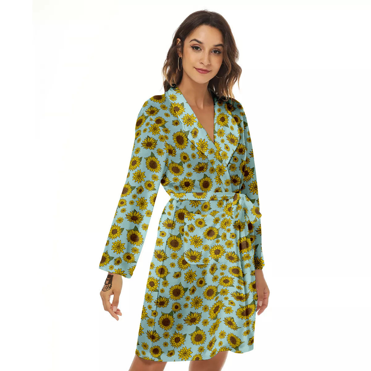 Sunflower Doodle Print Pattern Women's Robe-grizzshop