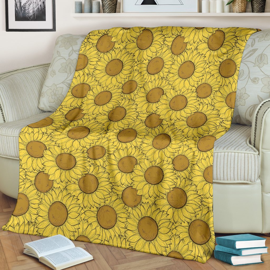 Sunflower Drawing Print Pattern Blanket-grizzshop