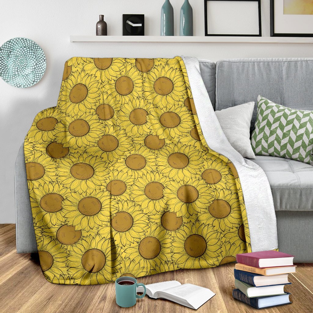 Sunflower Drawing Print Pattern Blanket-grizzshop