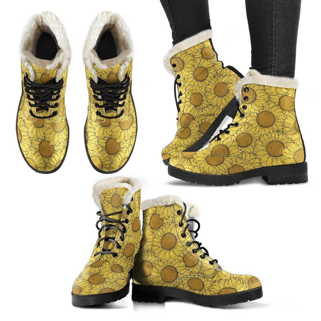 Sunflower Drawing Print Pattern Comfy Winter Boots-grizzshop