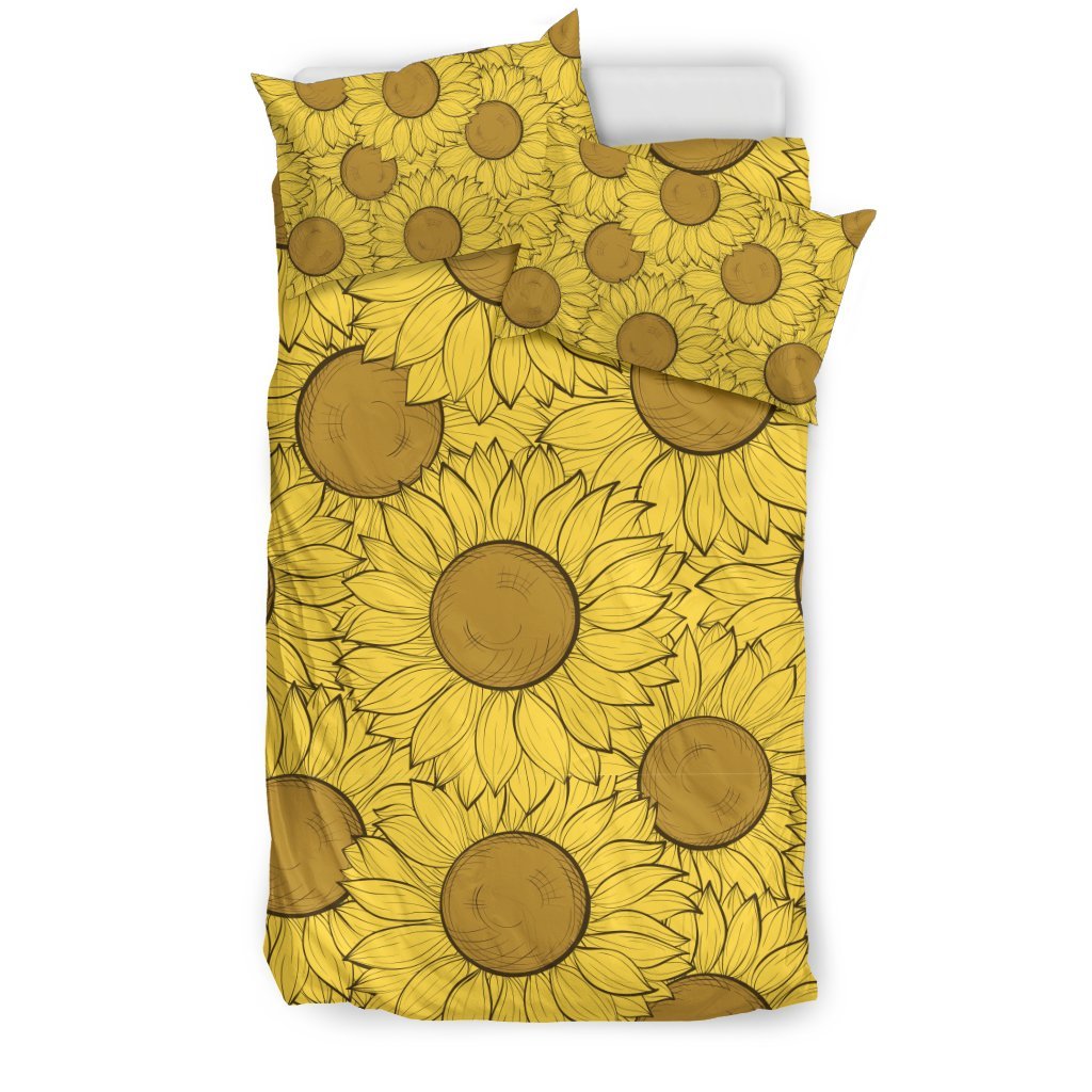 Sunflower Drawing Print Pattern Duvet Cover Bedding Set-grizzshop