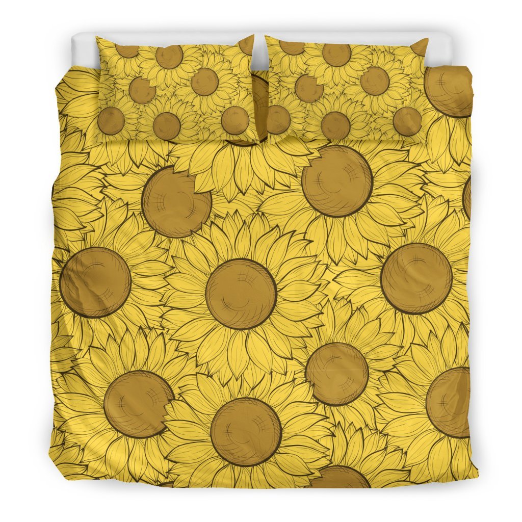 Sunflower Drawing Print Pattern Duvet Cover Bedding Set-grizzshop