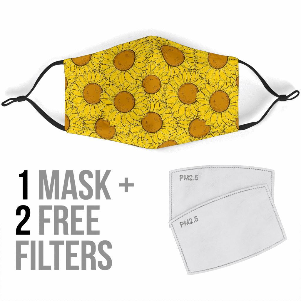 Sunflower Drawing Print Pattern Face Mask-grizzshop