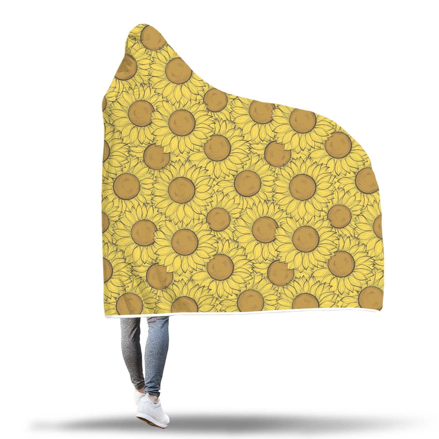 Sunflower Drawing Print Pattern Hooded Blanket-grizzshop