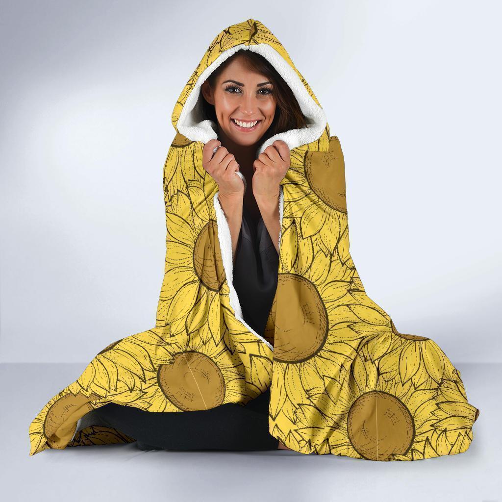 Sunflower Drawing Print Pattern Hooded Blanket-grizzshop