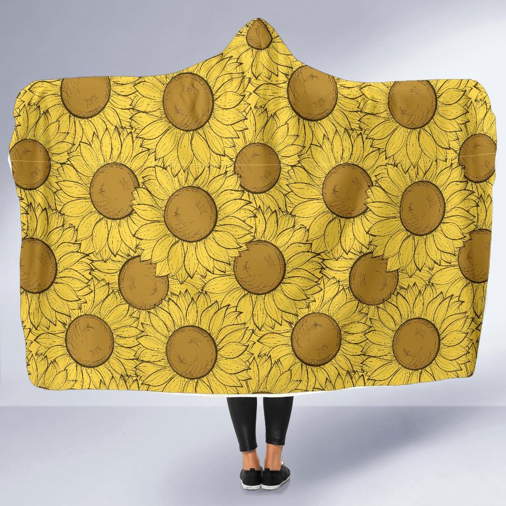 Sunflower Drawing Print Pattern Hooded Blanket-grizzshop