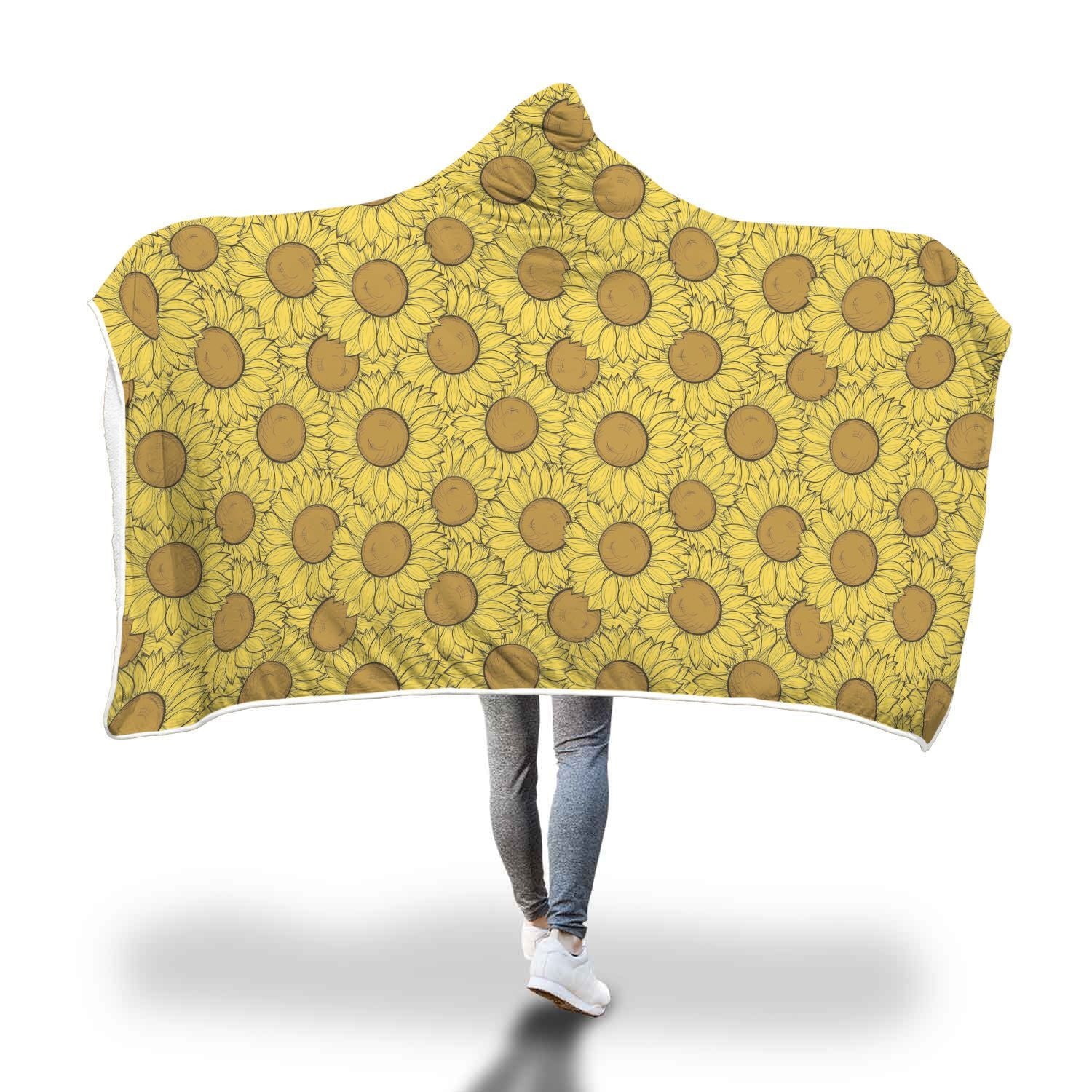 Sunflower Drawing Print Pattern Hooded Blanket-grizzshop