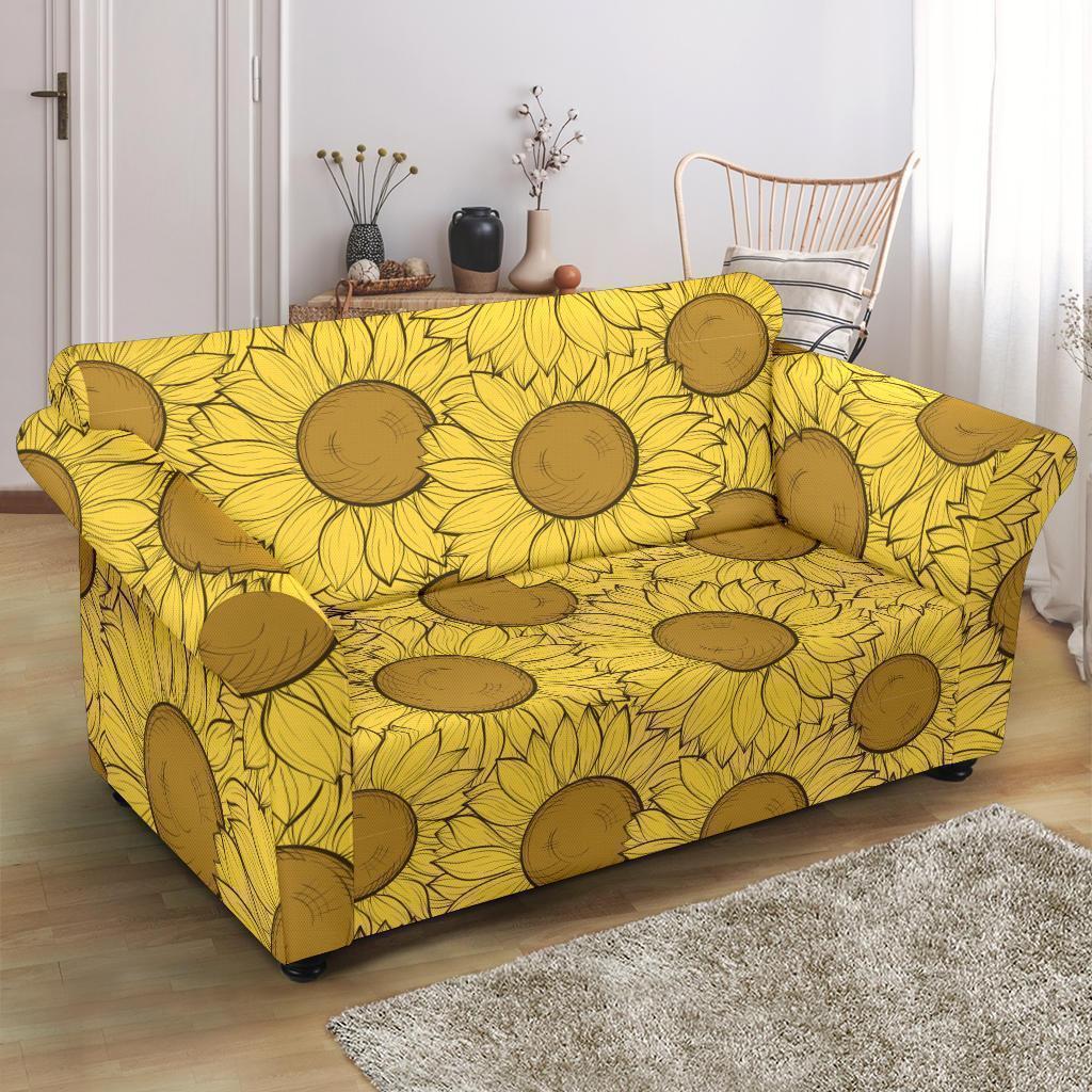 Sunflower Drawing Print Pattern Loveseat Cover-grizzshop