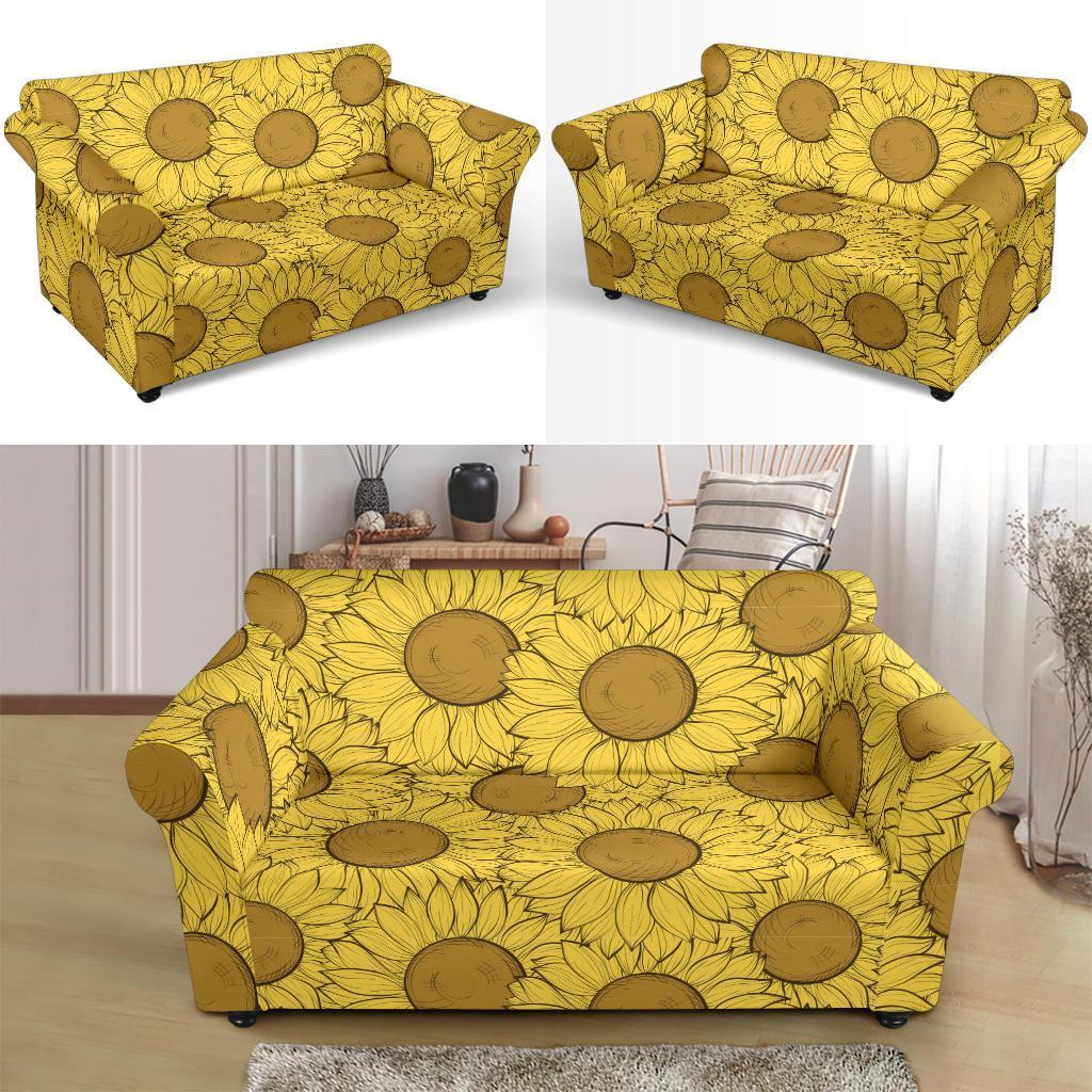 Sunflower Drawing Print Pattern Loveseat Cover-grizzshop