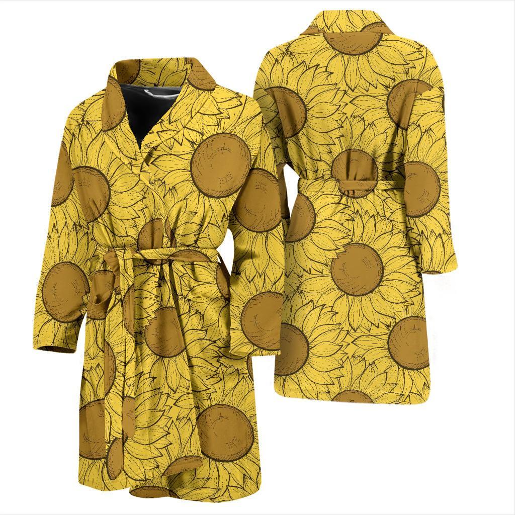 Sunflower Drawing Print Pattern Men Long Robe-grizzshop