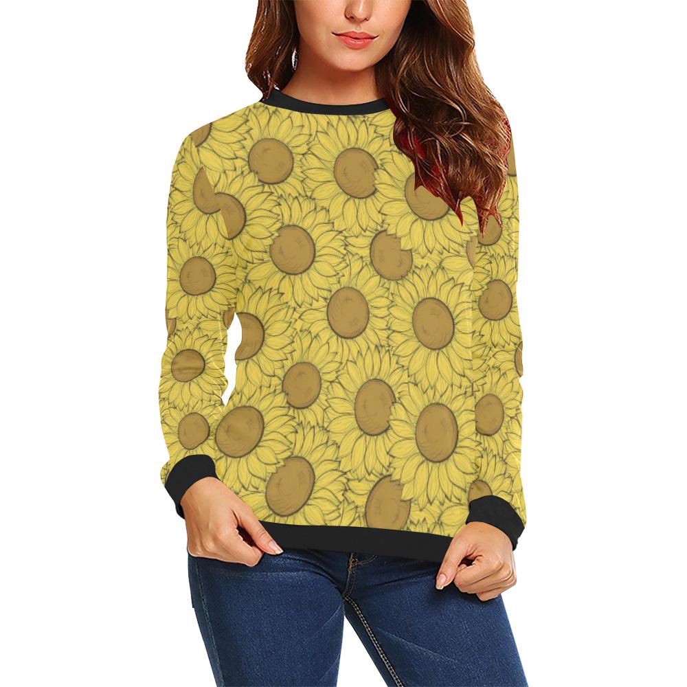 Sunflower Drawing Print Pattern Women Crewneck Sweatshirt-grizzshop