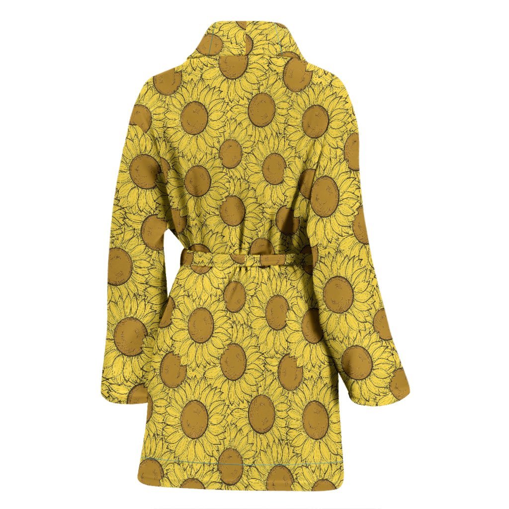 Sunflower Drawing Print Pattern Women Long Robe-grizzshop