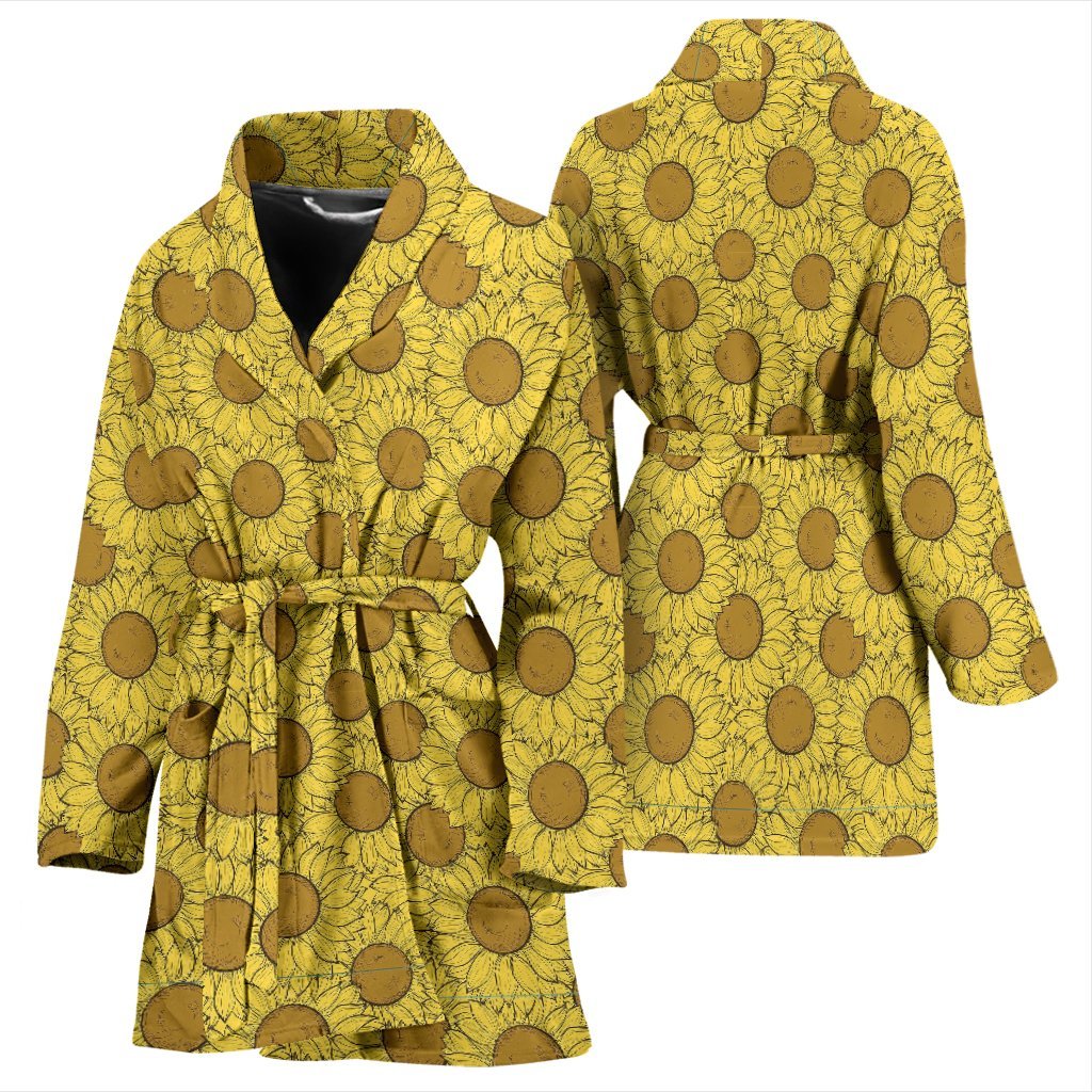 Sunflower Drawing Print Pattern Women Long Robe-grizzshop