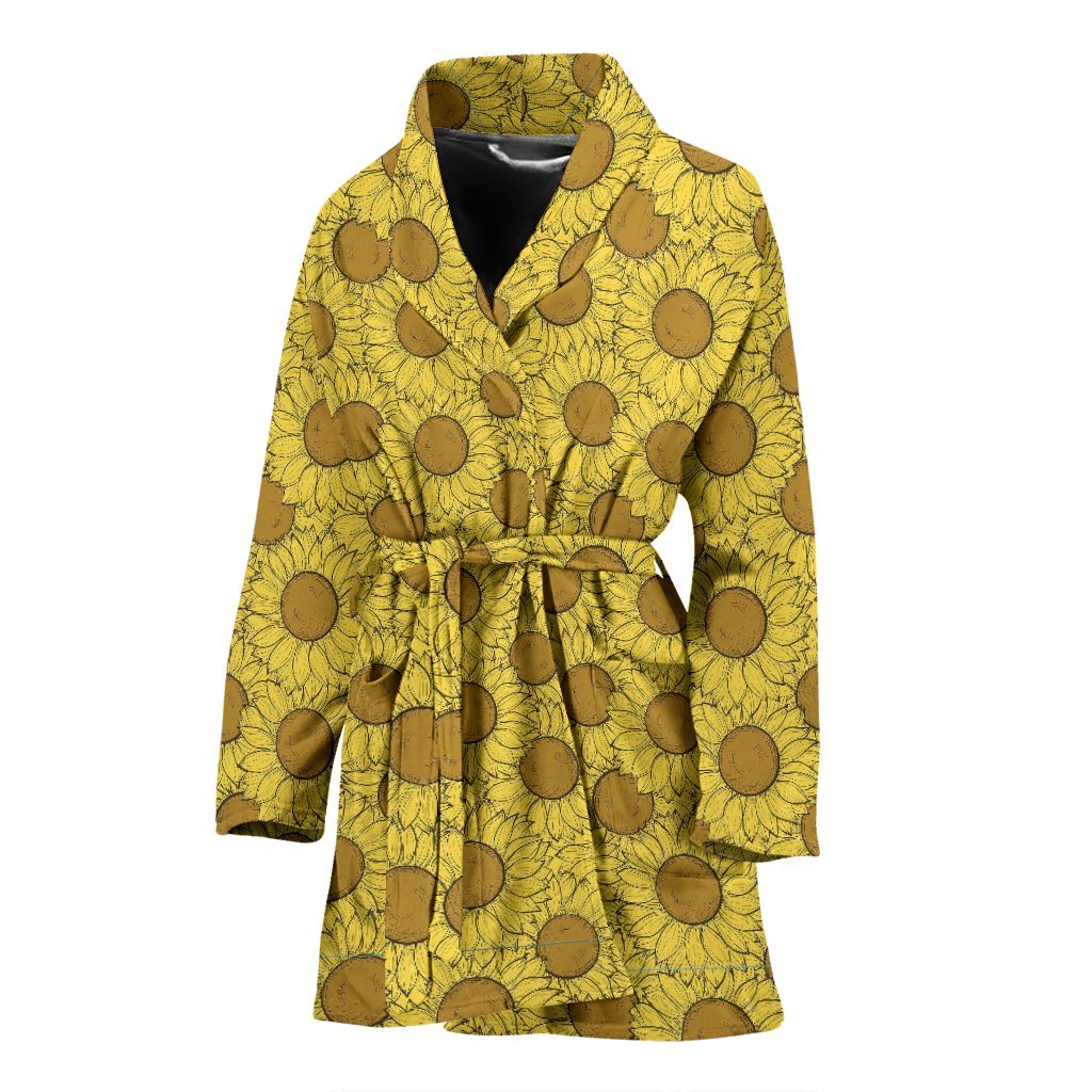 Sunflower Drawing Print Pattern Women Long Robe-grizzshop