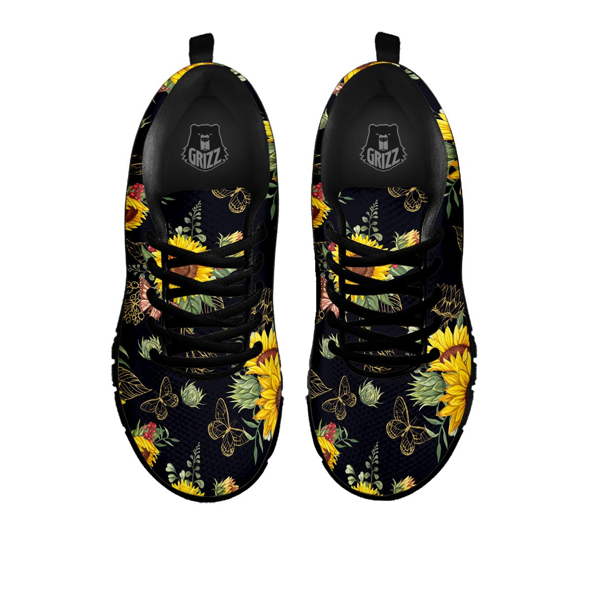 Sunflower Field Print Pattern Black Sneaker-grizzshop