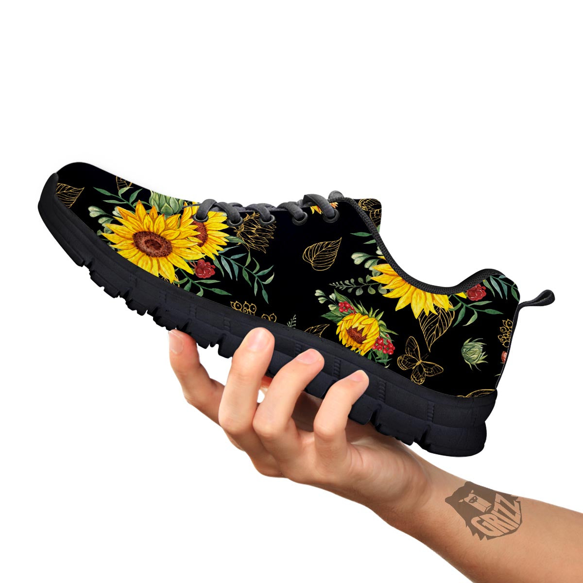 Sunflower Field Print Pattern Black Sneaker-grizzshop