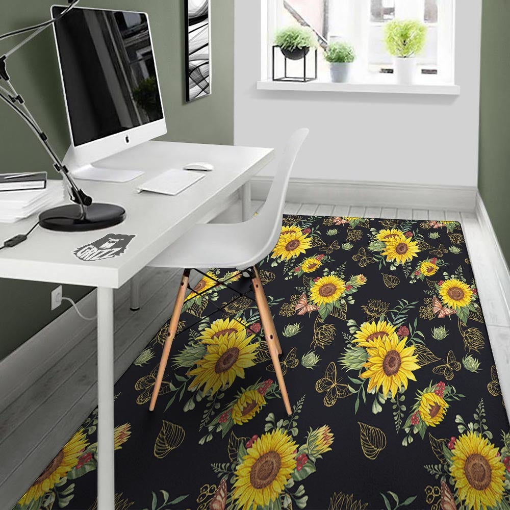 Sunflower Field Print Pattern Floor Mat-grizzshop