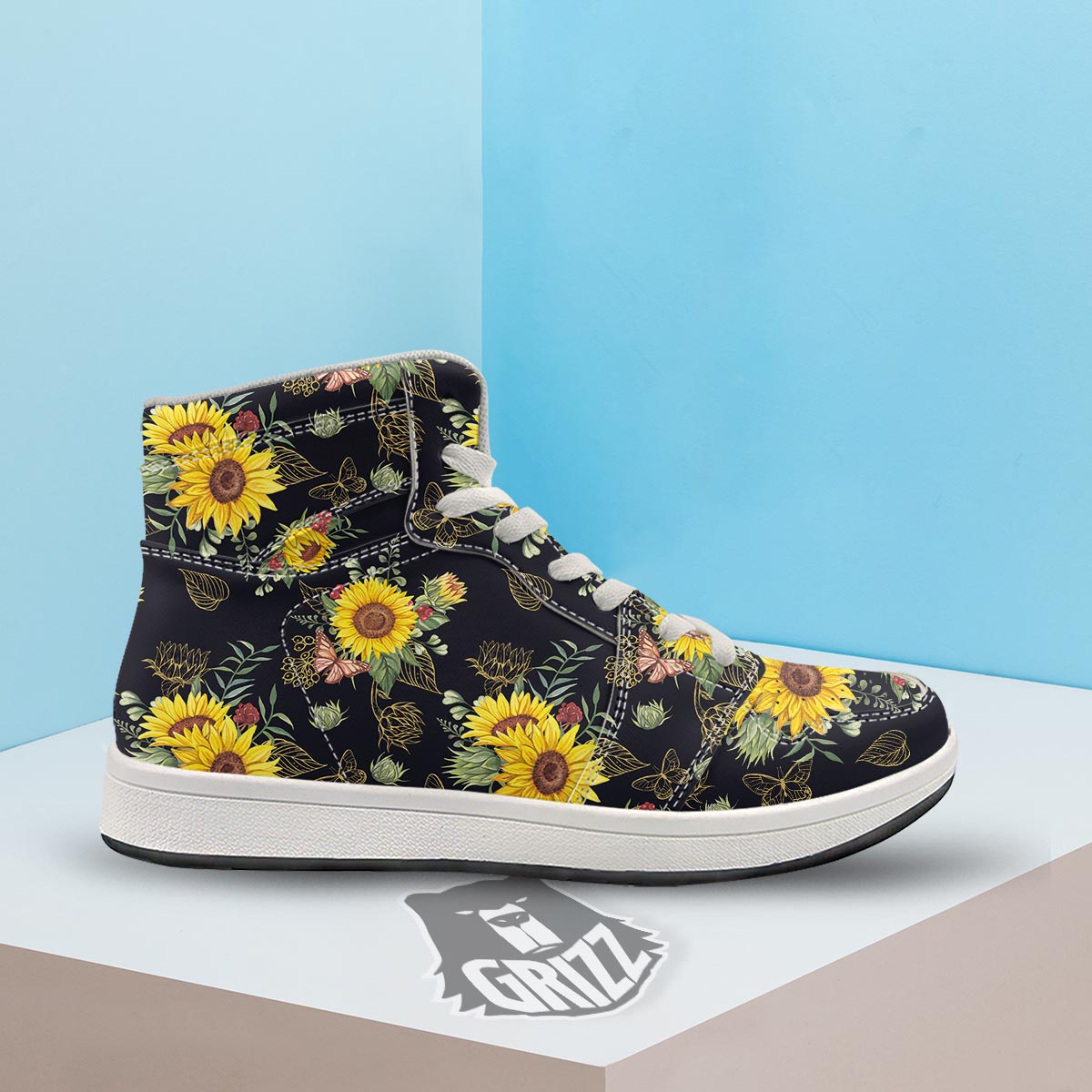 Sunflower Field Print Pattern High Top Sneakers-grizzshop
