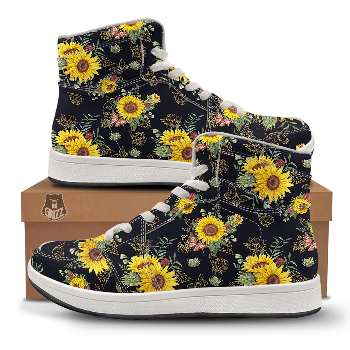 Sunflower Field Print Pattern High Top Sneakers-grizzshop